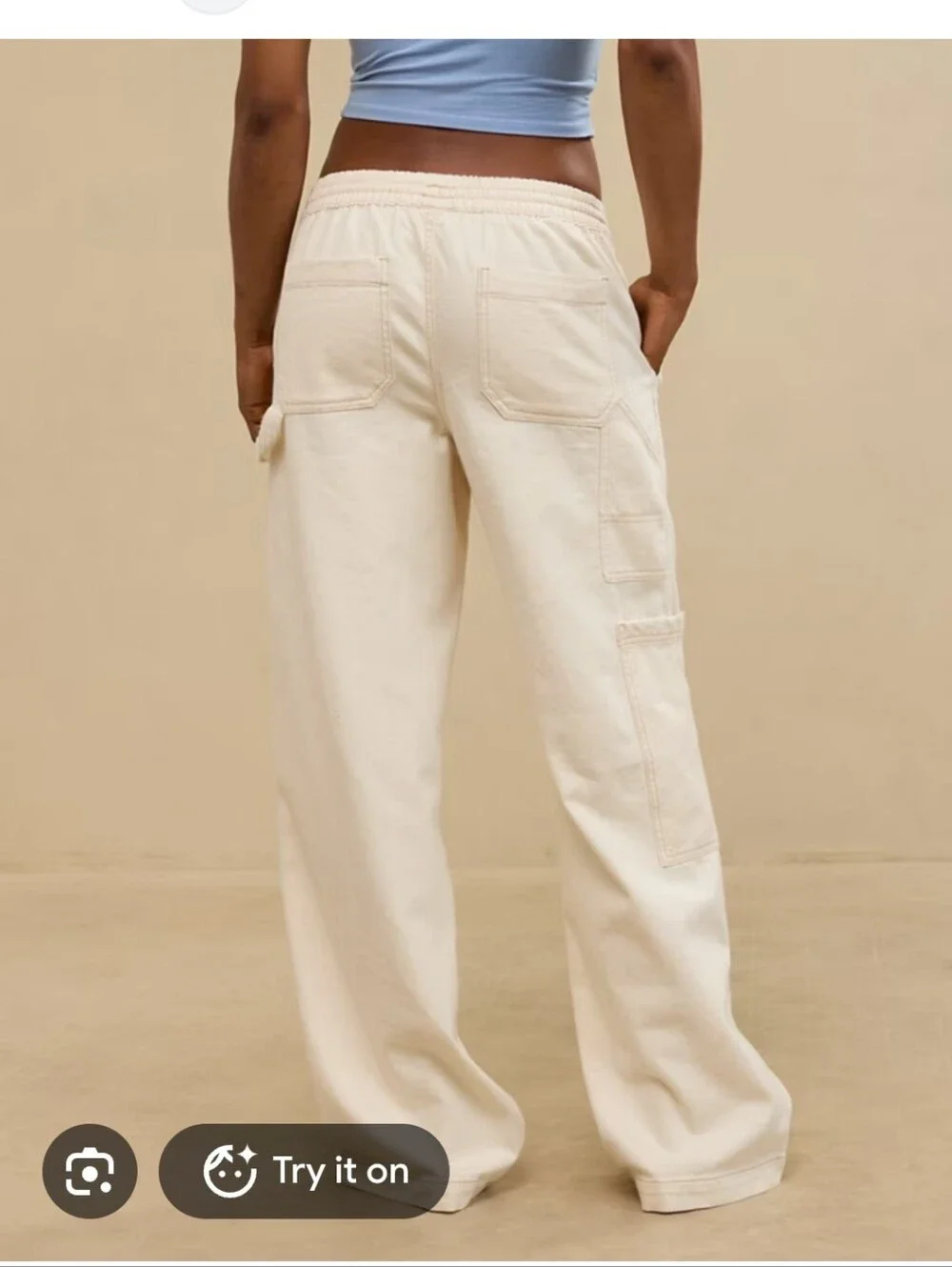 Aerie Low & Slouchy Trouser Pants Cream Size Medium